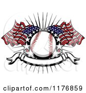 Poster, Art Print Of Baseball With American Flags Stars And A Blank Banner