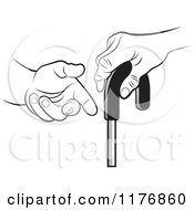 Clipart Of A Black And White Helping Hand Offering Assistance To A Senior Hand On A Cane Royalty Free Vector Illustration by Lal Perera