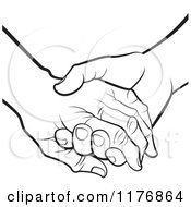 Clipart Of A Black And White Young Hand Holding A Senior Hand Royalty Free Vector Illustration by Lal Perera
