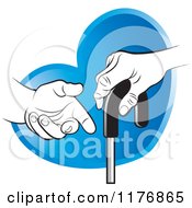 Poster, Art Print Of Helping Hand Offering Assistance To A Senior Hand On A Cane Over A Blue Heart