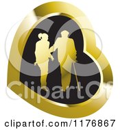 Silhouetted Caring Nurse Walking With A Man And A Cane In A Gold And Black Heart