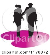 Poster, Art Print Of Silhouetted Caring Nurse Walking With A Man And A Cane On A Purple Heart