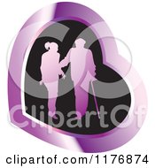 Poster, Art Print Of Silhouetted Caring Nurse Walking With A Man And A Cane Over A Black And Purple Heart