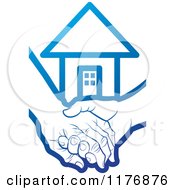 Poster, Art Print Of Blue Young Hand Holding A Senior Hand With A House