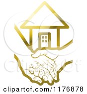 Gold Young Hand Holding A Senior Hand With A House