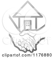 Poster, Art Print Of Silver Young Hand Holding A Senior Hand With A House