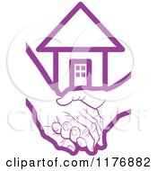 Purple Young Hand Holding A Senior Hand With A House