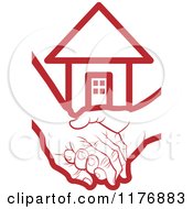 Poster, Art Print Of Red Young Hand Holding A Senior Hand With A House
