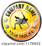 Clipart Of A Yellow Wrestling Logo With Silhouetted Wrestlers Stars And Sample Text Royalty Free Vector Illustration