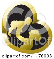 Clipart Of A Nurturing Mother Holding Up A Baby In A Gold And Black Heart Royalty Free Vector Illustration