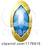 Clipart Of A Long Blue Diamond With A Thick Gold Setting Royalty Free Vector Illustration