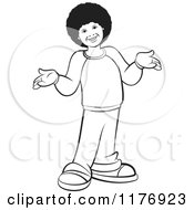 Clipart Of A Black And White Happy Boy With A Fro Laughing And Shrugging Royalty Free Vector Illustration