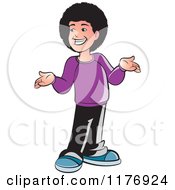 Clipart Of A Happy Smiling And Shrugging Boy With A Fro Royalty Free Vector Illustration