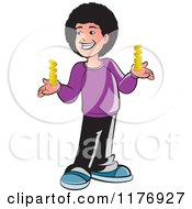 Happy Boy With A Fro Holding Gold Coins