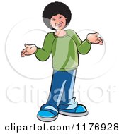 Clipart Of A Happy Boy With A Fro Smiling And Shrugging Royalty Free Vector Illustration by Lal Perera