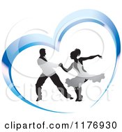 Poster, Art Print Of Ballroom Dancer Couple In Silver Outfits Dancing In A Blue Heart