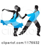 Clipart Of A Ballroom Dancer Couple In Blue Outfits Royalty Free Vector Illustration