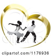 Poster, Art Print Of Ballroom Dancer Couple In Silver Outfits Dancing In A Gold Heart