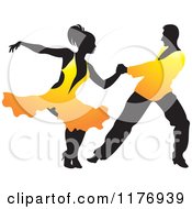 Poster, Art Print Of Ballroom Dancer Couple In Orange Outfits