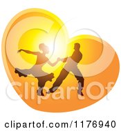 Poster, Art Print Of Silhouetted Ballroom Dancer Couple Dancing In A Sunset Heart