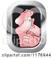 Clipart Of A White Baby Feet Icon With A Silver Frame Royalty Free Vector Illustration by Lal Perera