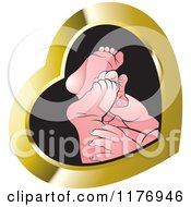 Clipart Of White Baby Feet Over Blak In A Gold Heart Royalty Free Vector Illustration by Lal Perera