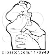 Clipart Of Black And White Baby Feet And Hands Royalty Free Vector Illustration by Lal Perera