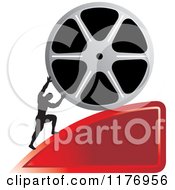 Poster, Art Print Of Silhouetted Man Pushing A Film Reel Over A Red Wedge