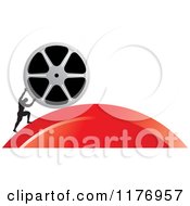 Poster, Art Print Of Silhouetted Man Pushing A Film Reel Over A Red Hill