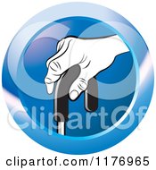 Black And White Senior Hand On A Cane On A Blue Icon