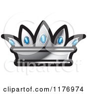 Clipart Of A Silver Crown With Sapphires Royalty Free Vector Illustration