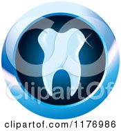 Clipart Of A Gleaming Tooth On A Blue Icon Royalty Free Vector Illustration