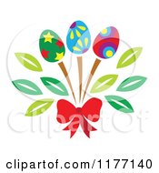 Clipart Of A Bouquet Of Easter Egg Flowers And A Red Bow Royalty Free Vector Illustration