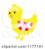Clipart Of A Happy Yellow Chick With A Floral Wing Royalty Free Vector Illustration