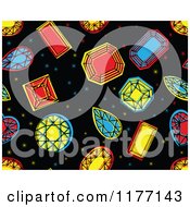 Clipart Of A Seamless Background Pattern Of Bling Gems On Black Royalty Free Vector Illustration