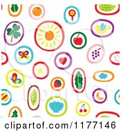 Poster, Art Print Of Seamless Background Pattern Of Plants Nature Fruit Insects And Birds