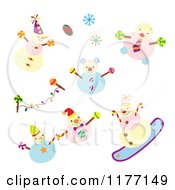 Poster, Art Print Of Happy Snowmen With Snowflakes And Candy