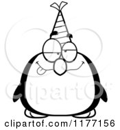 Cartoon Of A Drunk Birthday Penguin Wearing A Party Hat Royalty Free Vector Clipart