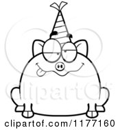 Cartoon Of A Drunk Birthday Pig Wearing A Party Hat Royalty Free Vector Clipart