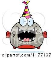 Cartoon Of A Happy Birthday Piranha Wearing A Party Hat Royalty Free Vector Clipart by Cory Thoman