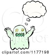 Cartoon Of A Green Ghoul With A Conversation Bubble Royalty Free Vector Illustration by lineartestpilot