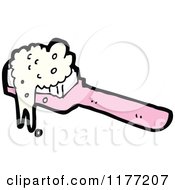 Cartoon Of A  Pink Toothbrush With Paste  Royalty Free Vector Clipart by lineartestpilot