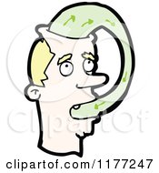 Cartoon Of A Man With Green Goo Going From His Head To His Mouth Royalty Free Vector Clipart