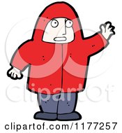 Cartoon Of A Man In A Red Jacket Waving Royalty Free Vector Clipart by lineartestpilot