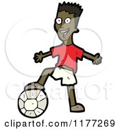 Cartoon Of A Happy Black Boy With A Soccer Ball Royalty Free Vector Clipart by lineartestpilot