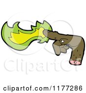 Cartoon Of A Black Hand With Green Fire Royalty Free Vector Clipart