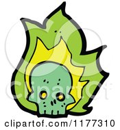 Cartoon Of A Green Skull And Flames Royalty Free Vector Clipart