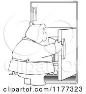 Poster, Art Print Of Outlined Fat Pig Staring Into A Fridge
