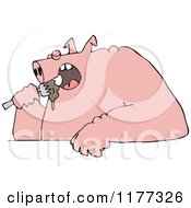 Cartoon Of A Fat Pig Shoving Food Into His Mouth Royalty Free Vector Clipart