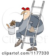 Poster, Art Print Of Happy Painter Worker Carrying A Ladder And Bucket